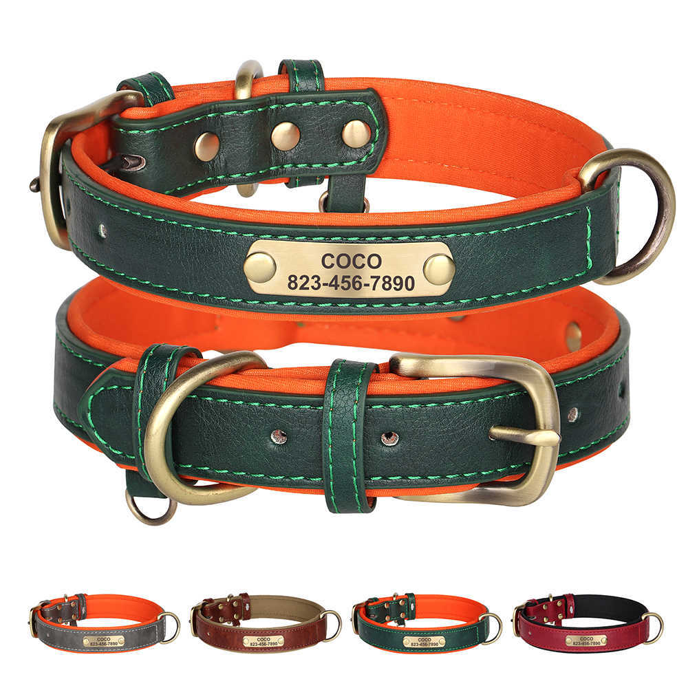 Customized dog collar with soft cushion leather pet collar suitable for small medium and large dogs no carved name board ID tag leak proof M250328