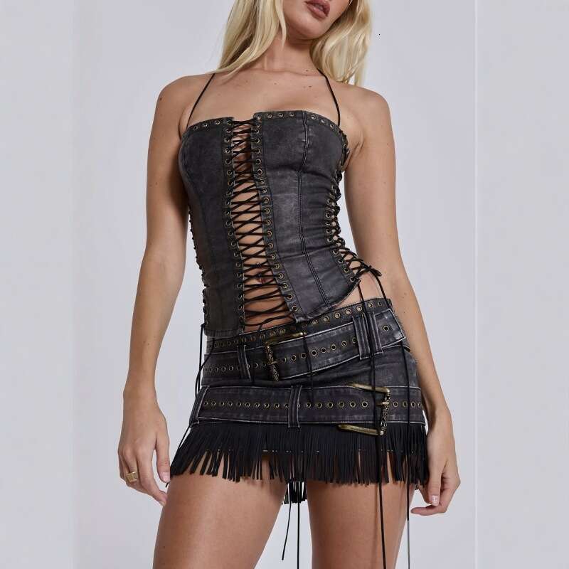 Jaded London~Hollow Out Strap PU Leather Bra Vest, Dark Y2k Style Sexy Spicy Girl Suspender Strapless
