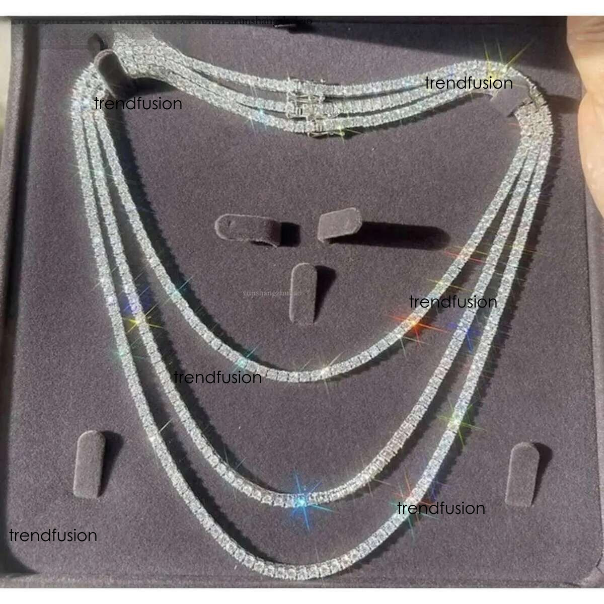 Rinntin SMN Premium Iced Crystal Tennis Moissanite Necklace Chain VVS Clarity 14kt Sterg Sier 7-24 Inch Mossanite Jewelry