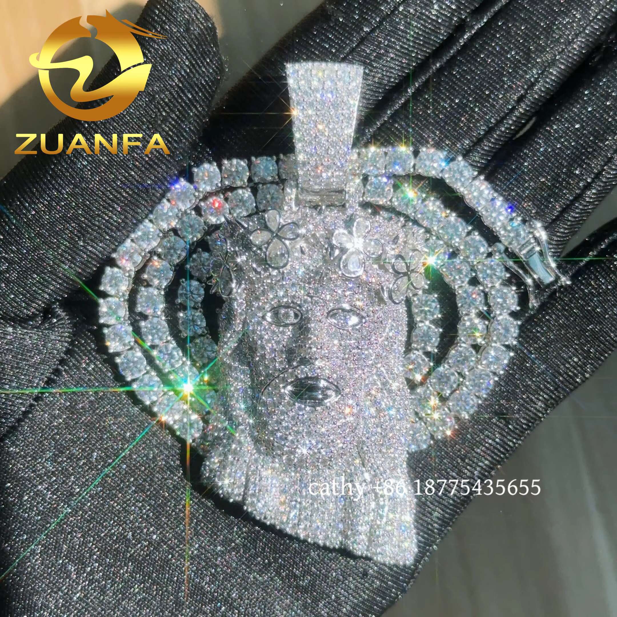 Instock 925 Sterling Silver Jesus Head VVS Moissanite Diamond Pendant Pass Diamond test Iced Out Pendant for Cuban Link Chain