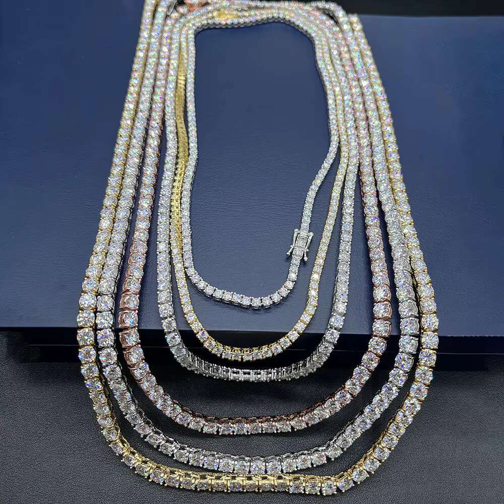 Hiphop Jewelry Pass Diamond Test 3mm--5mm Wide 925 Silver Gold Plated Moissanite Diamond Tennis Necklace/bracelet Chain