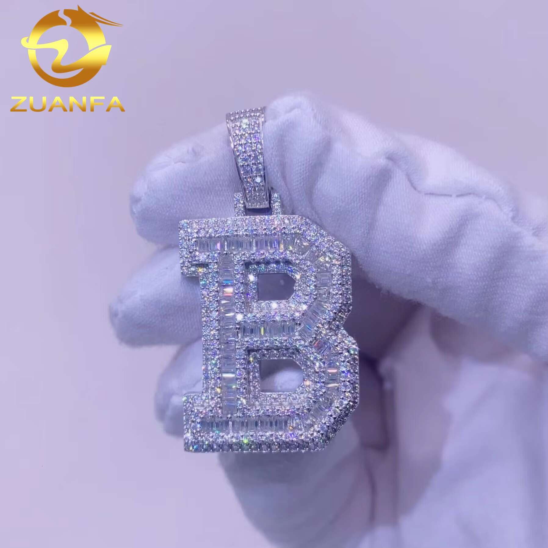 Jewelry Vvs Diamond Iced Out Hip Hop Gold Plated baguette Moissanite Letter Pendant Necklace