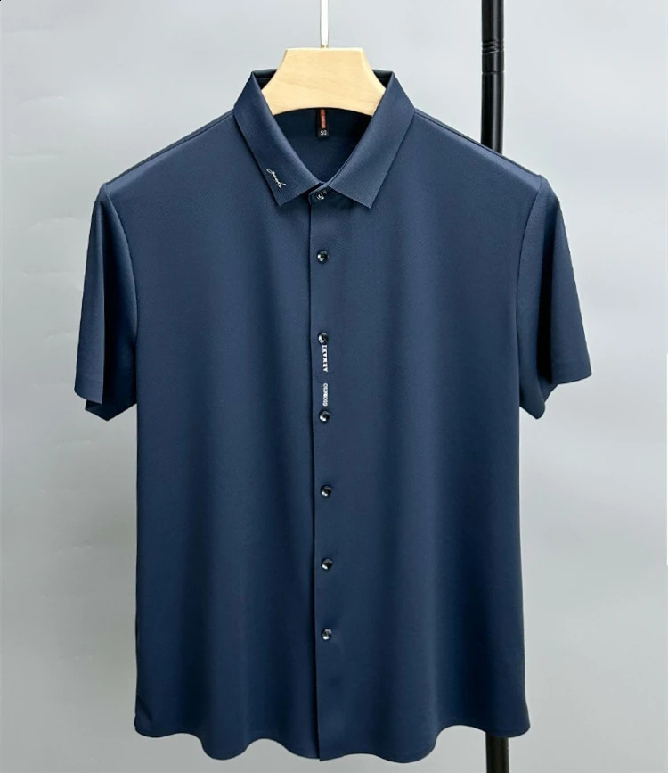 High end embryo fashion polo shirt short sleeved mens summer ice silk seamless breathable casual collar T-shirt 250327