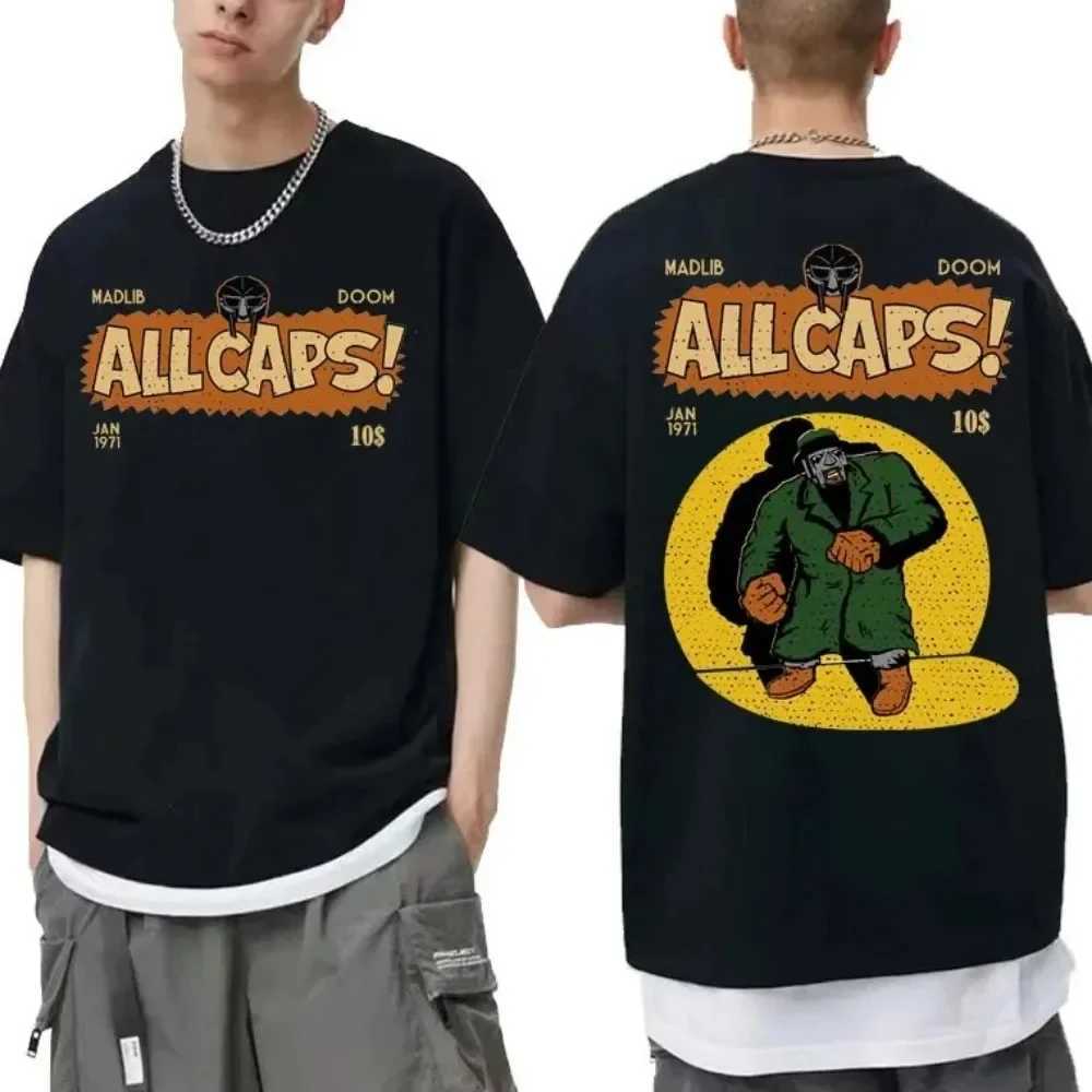Singer Mf Doom Madlib Madvilla Double sided Graphic T-shirt Top Mens Loose Hip Hop T-shirt Womens Wool Cotton T-shirtXJ250328