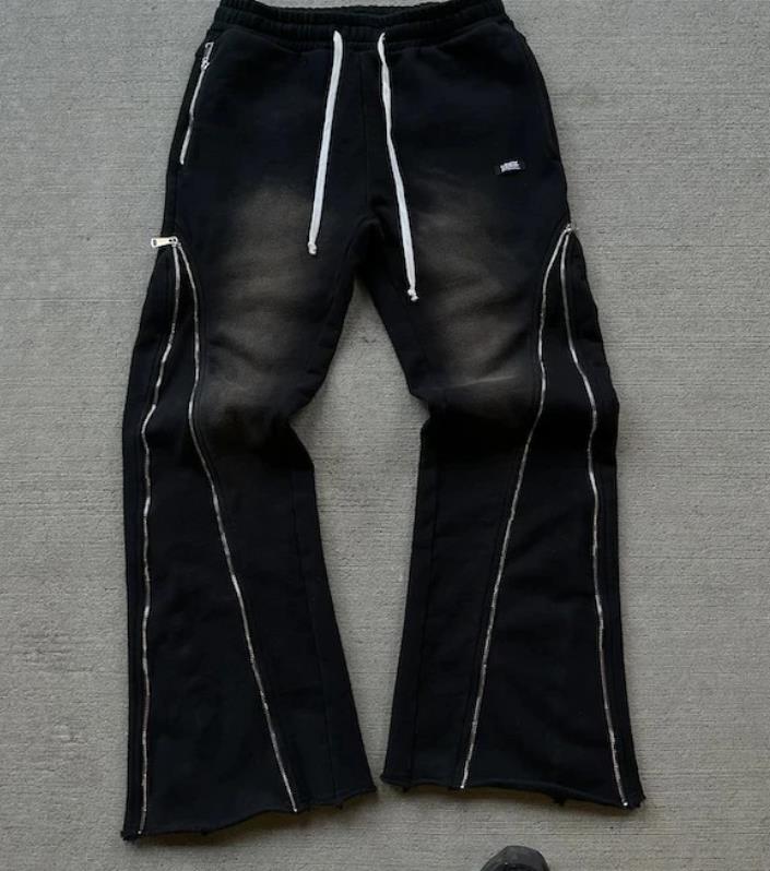 Retro zipper design sense sweatpants men and women Europe and the United States casual pants high street slacks trend wide-leg pants