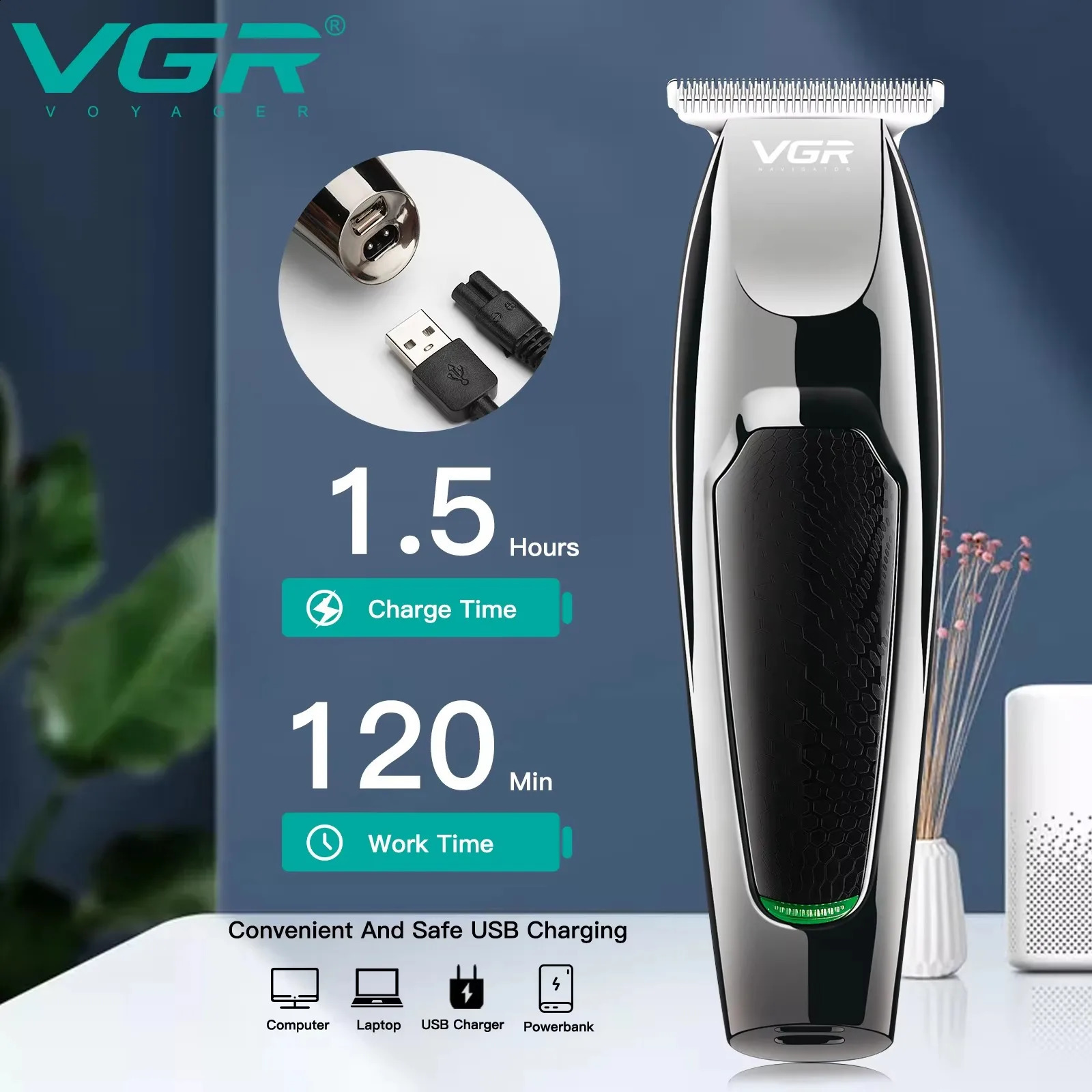 VGR Barber Professional Barber Rechargeable Barber Trimming Cordless Electric Mens Zero Clipper V-030 250326