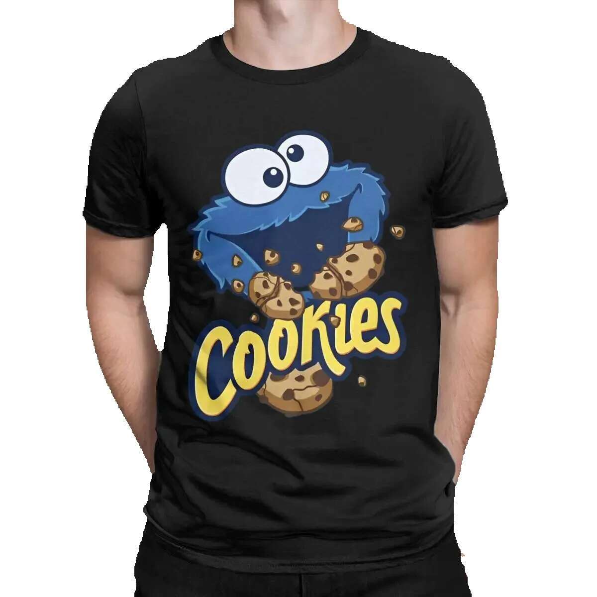 Sesame Street Biscuit Monster Men's Cotton Fun Round Neck Cartoon 80s TV Series Short Sleeve T-shirt Clothing