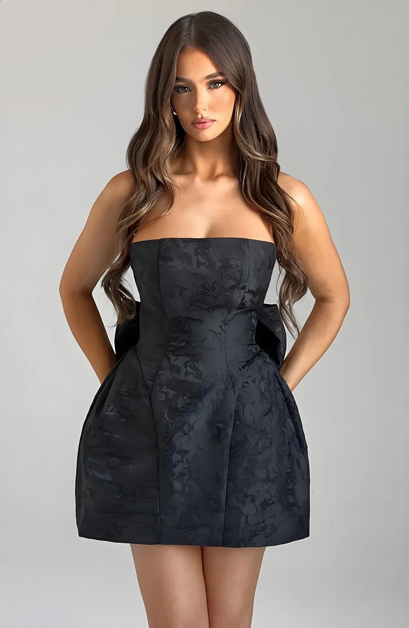 strapless sexy backless short skirt with fashionable strap style bow jacquard dress elegant ball dress 250327