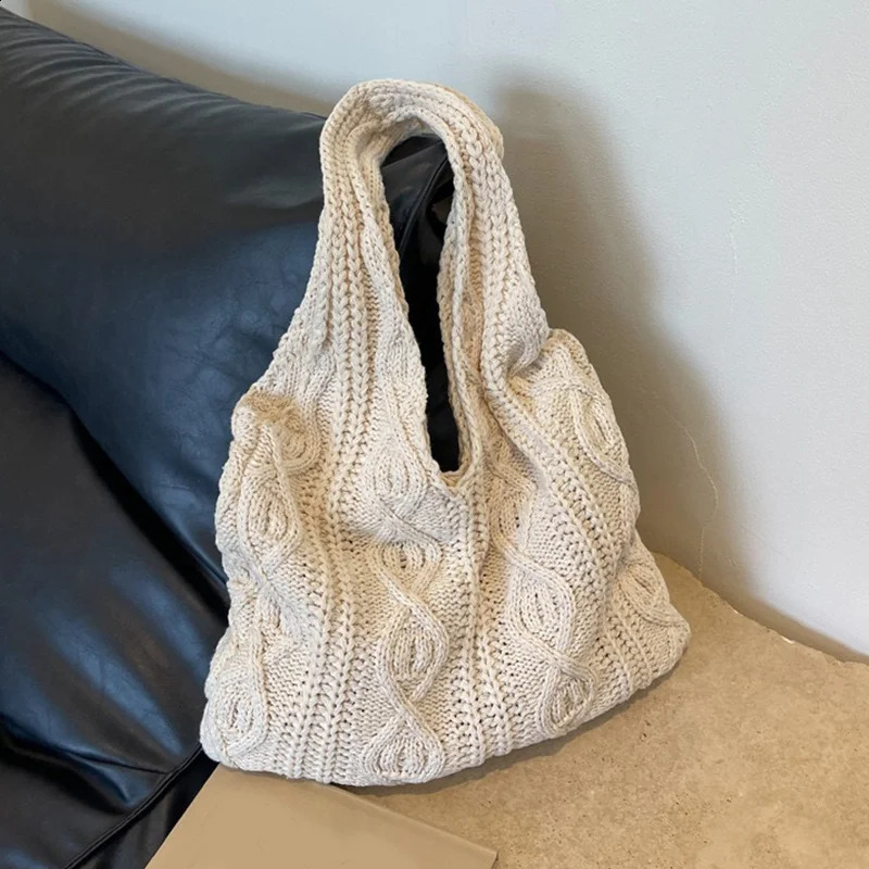 New Free Shipping Designer Bag Wool Knit Shoulder Shopping For Women Vintage Cotton Cloth Girls Tote Shopper Large Female Handbag Bag