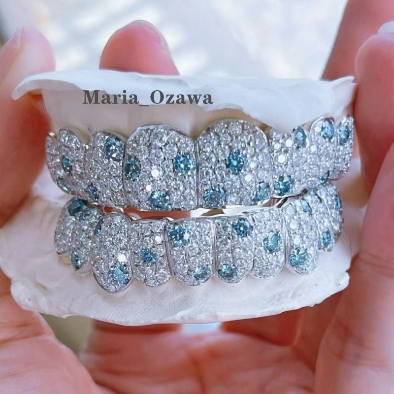 Luxury Moissanite Diamond Iced Out Custom Made Teeth Grillz Allergic Free 925 Sterling Silver Full VVS Moissanite Grillz Dental Jewelry Gift