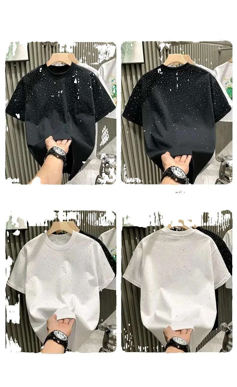Summer summer clothing, Rhinestone rivet round neck T-shirt, casual style Korean version men's short sleeved T-shirt
