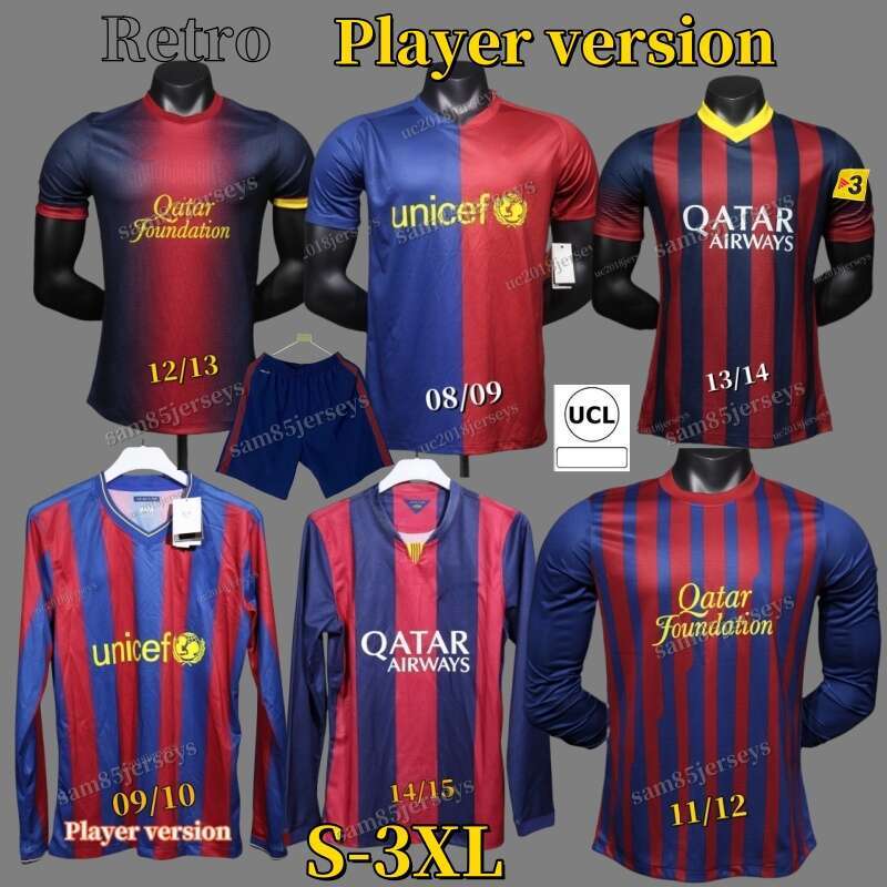 Retro Player version Barcelonajerseys 2008 09 10 11 12 13 soccer jersey RONALDINHO A.INIESTA CELoNa 14 15 home vintage classic football shirt S-3XL Top quality