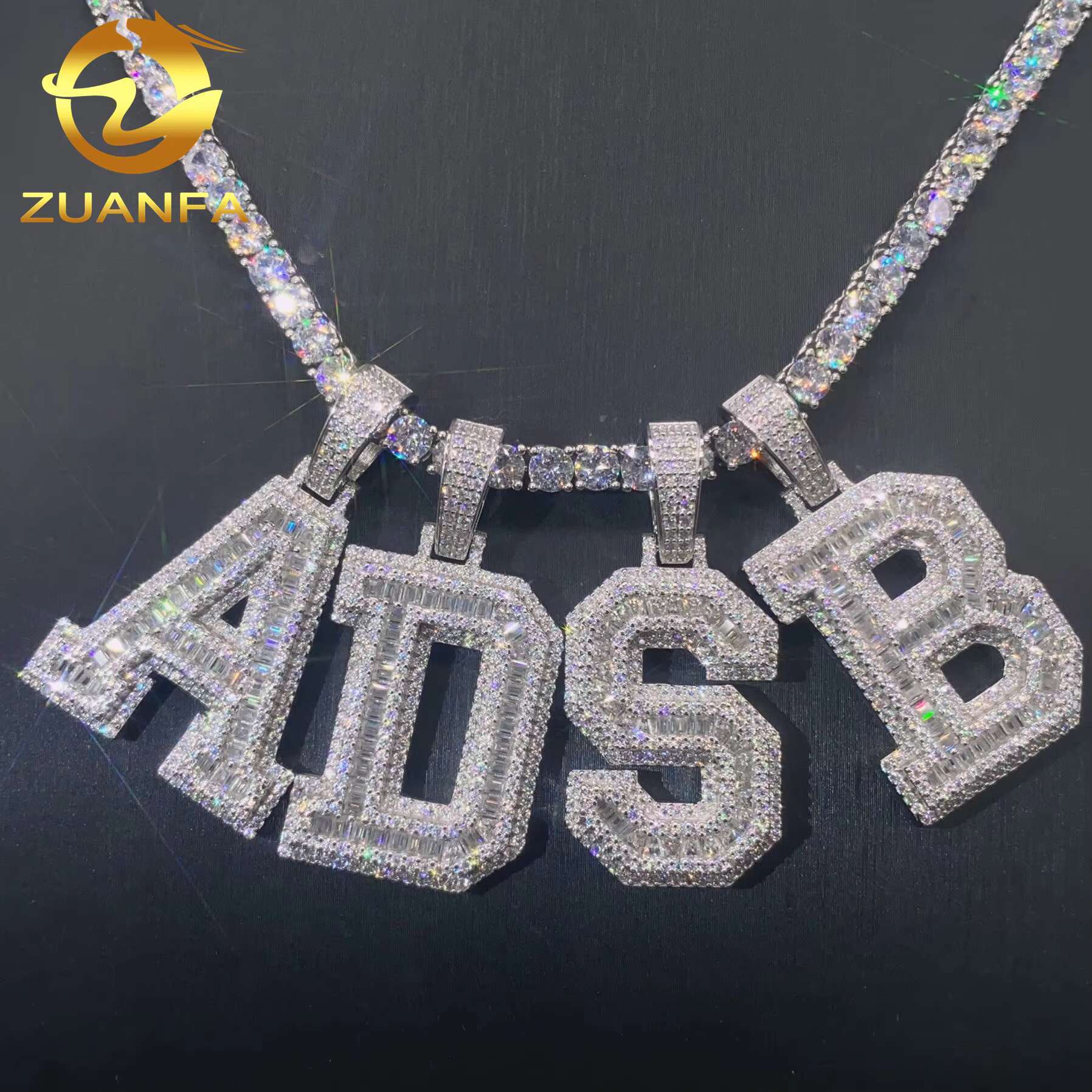 Jewelry Vvs Diamond Iced Out Hip Hop Gold Plated baguette Moissanite Letter Pendant Necklace