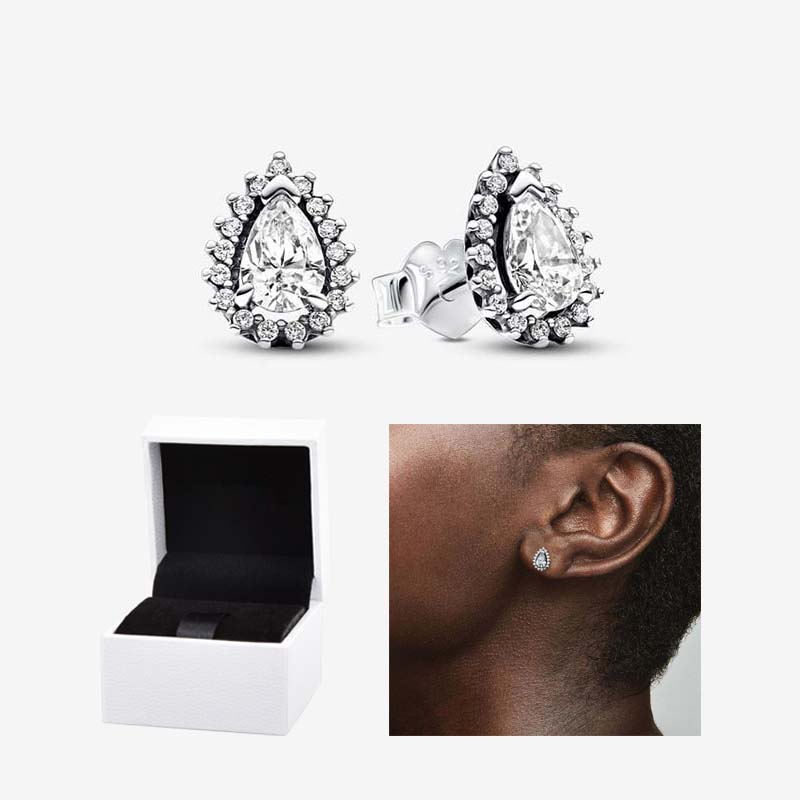 Sparkling Pear Halo Stud Earrings 925 Sterling Silver For Women Men Gift Jewelry Set Designer Diamond Earrings with Retail Original Box Top Quality Wholesale