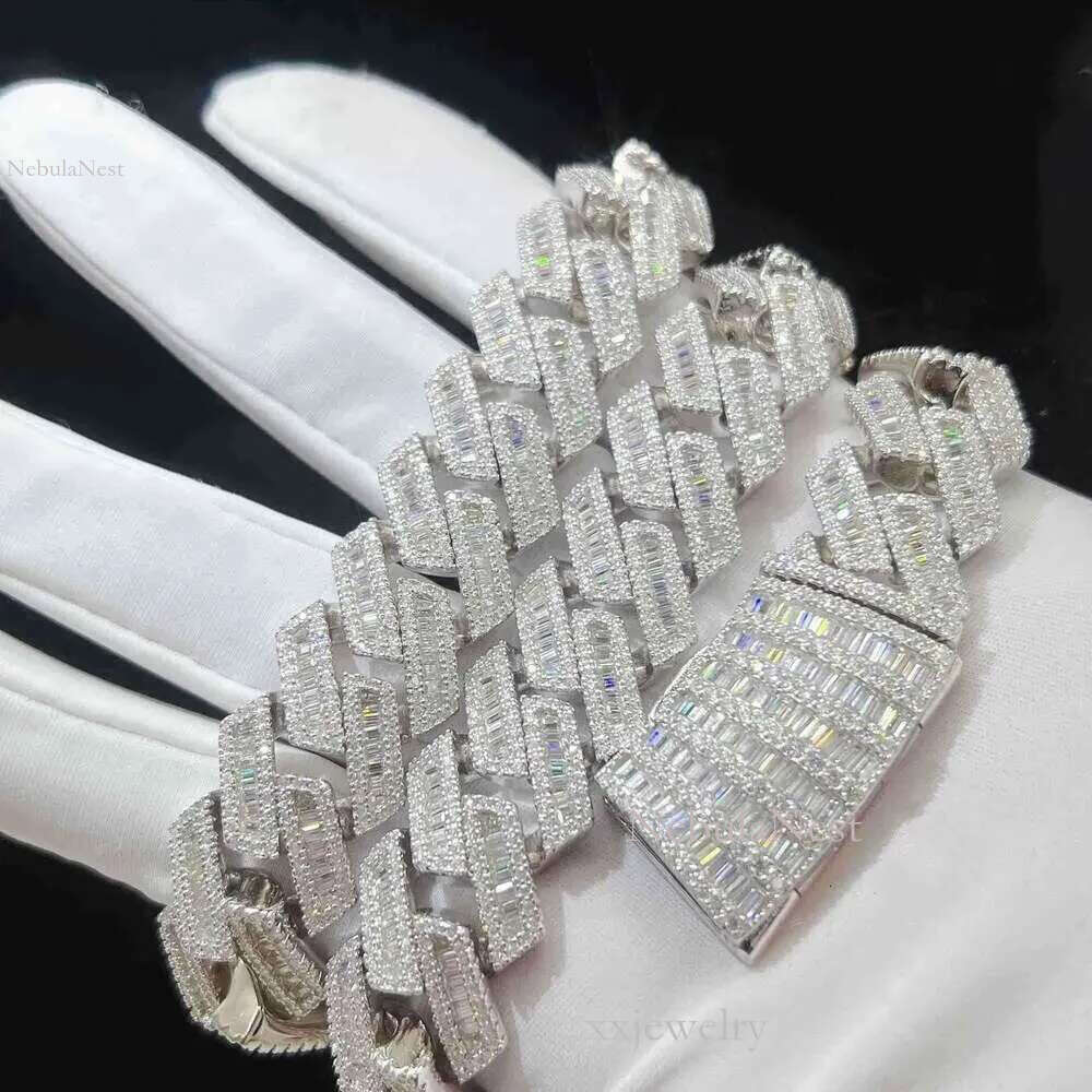 moissanite iced out cuban k chain Hip Hop Fine Jewelry Baguette Dia Men Necklace Sterg Sier Fully Vvs Moissanite designer jewelry