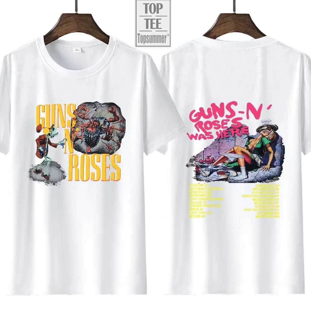 Retro Gun N Rose Rock Band T-shirt Here 1980 Tour T-shirt Casual Women Y2K Hip Hop Street Clothing Short Sleeve T-shirt TopXJ250328