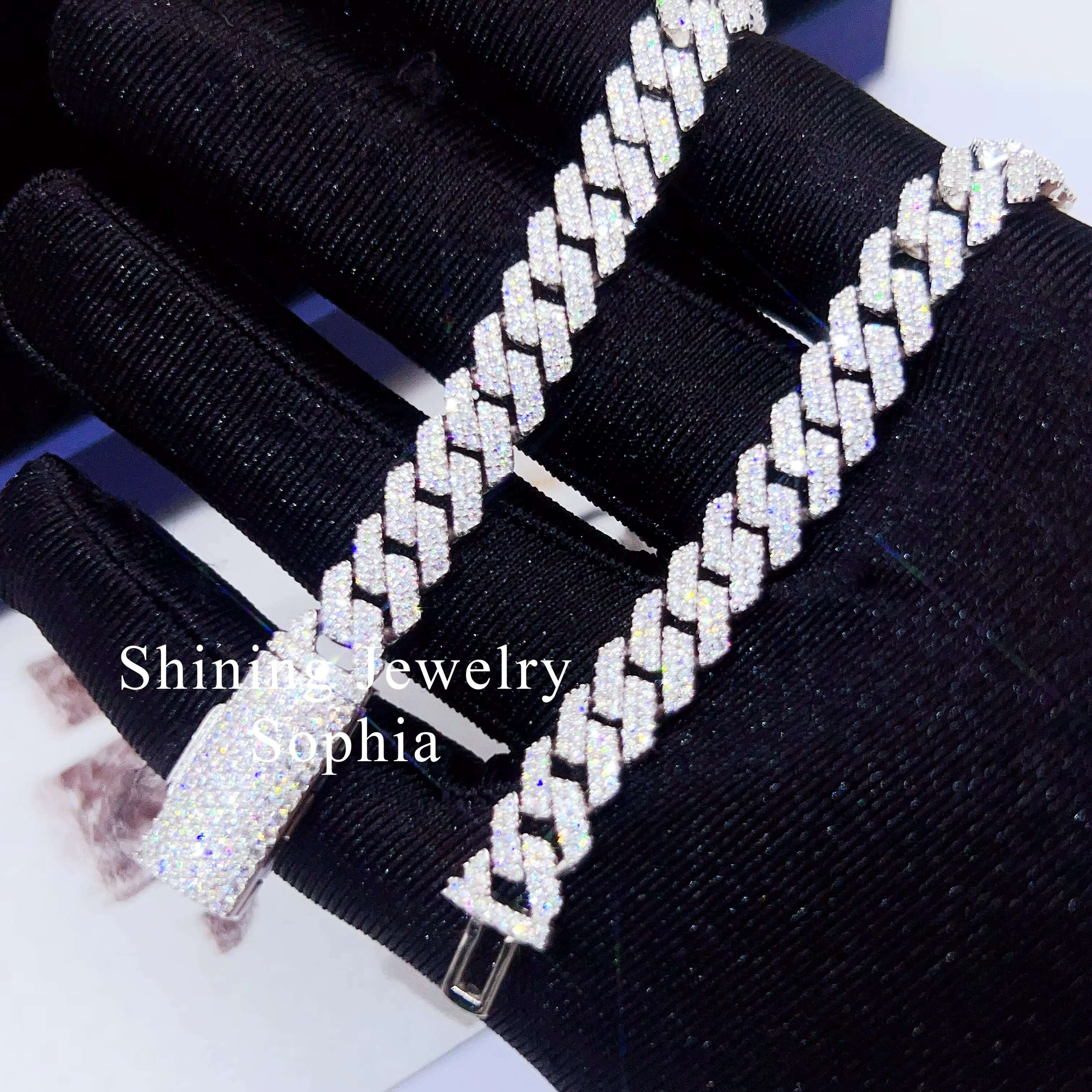 Hip Hop Iced Out Moissanite Jewelry 8mm 7inch 8inch 9inch Silver Cuban Link Moissanite Diamond Cuban Bracelet