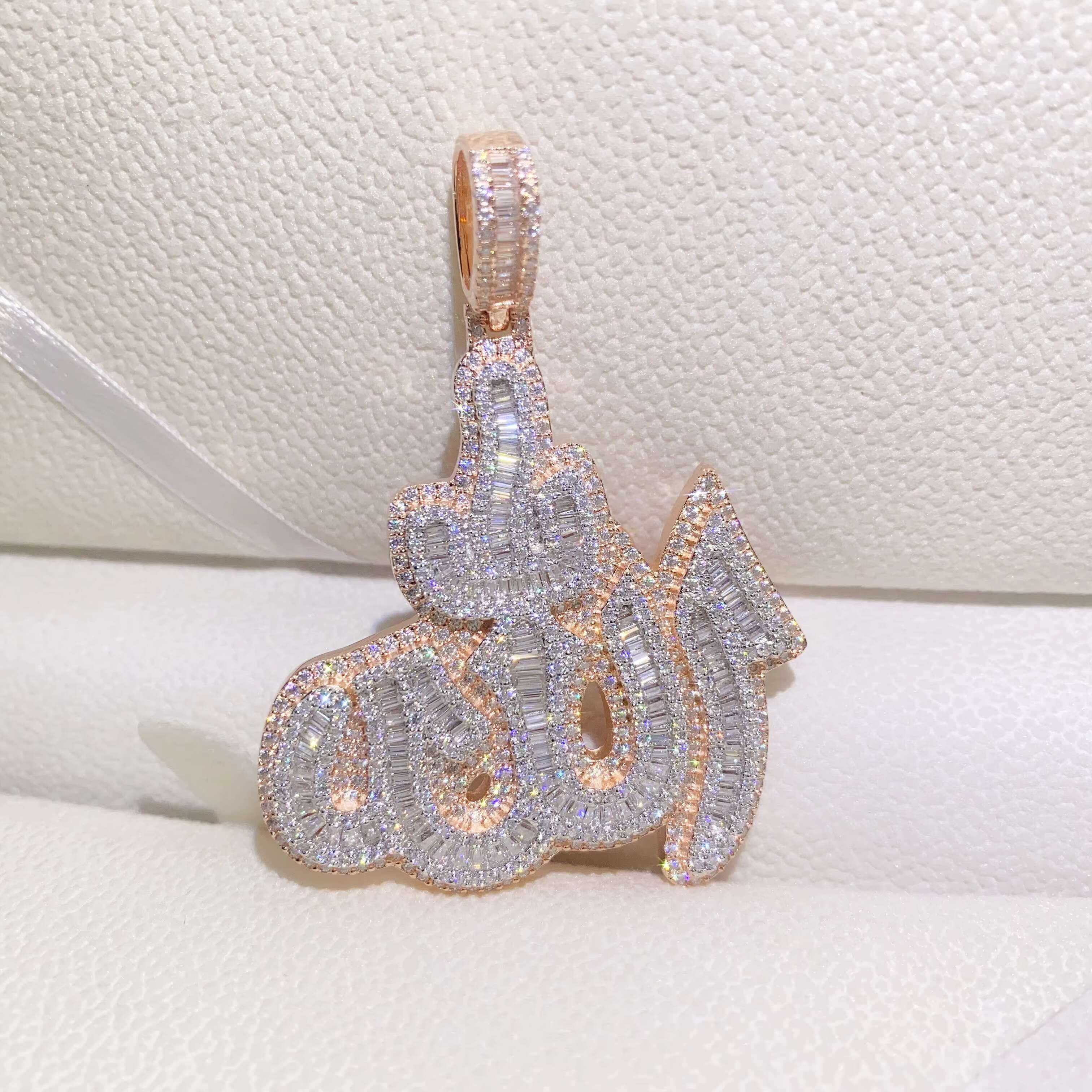 14k Rose Gold Plated Sterling Silver Hip Hop Men Vvs Moissanite Diamond Iced Out Allah Pendant