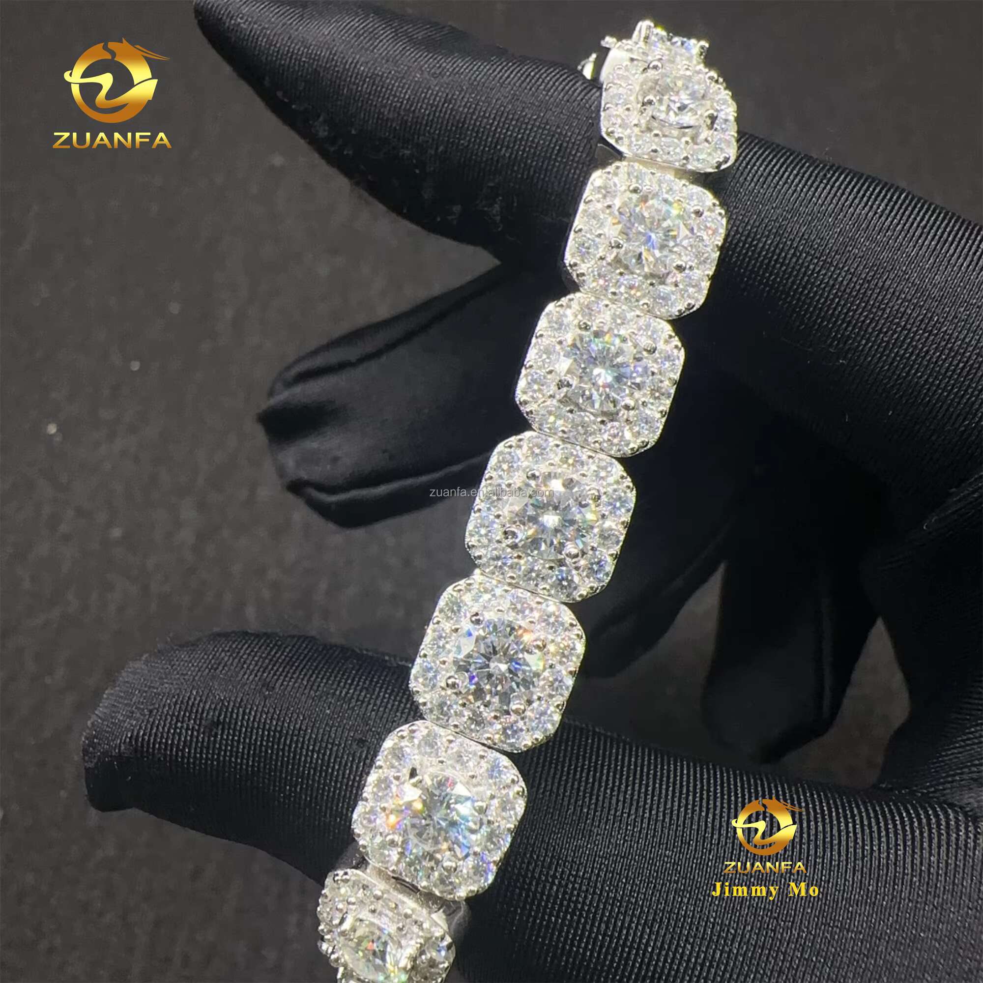 Bulk Stock Fashion 10MM Luxury 925 Sterling Silver Iced Out Hip Hop Jewelry VVS Moissanite Diamond Cut Cluster Tennis Bracelet