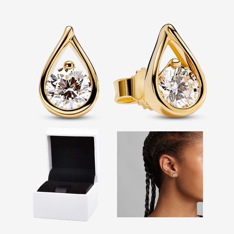Golden Infinite Diamond Stud Earrings 925 Sterling Silver For Women Wedding Gift Jewelry Set Designer Gold Earrings with Retail Original Box Top Quality Wholesale