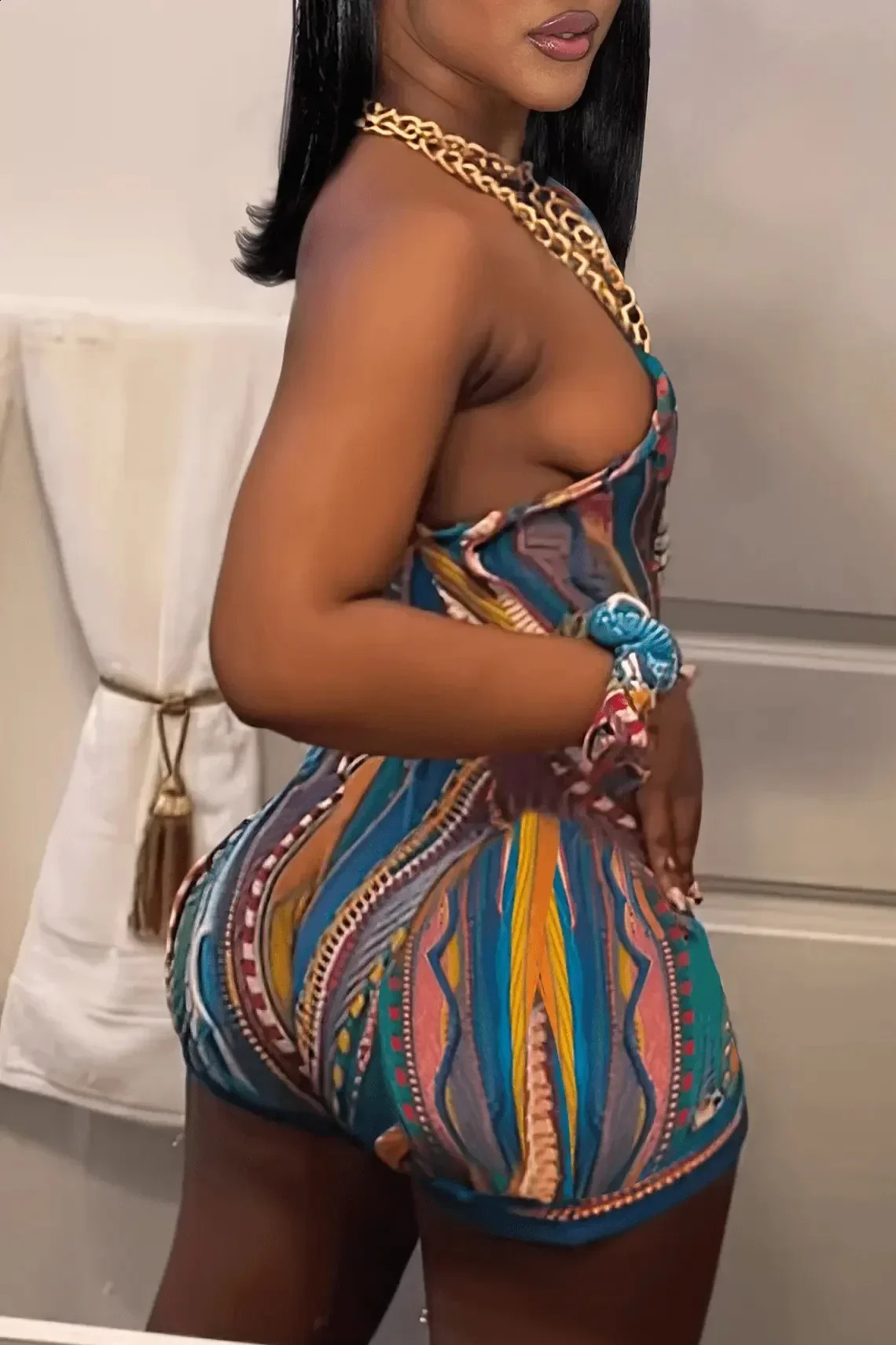Striped Paisley Print Womens Set One Shoulder Tank Top and Shorts Summer Fashion Two 2 Piece Set Outfits Tracksuit 250327