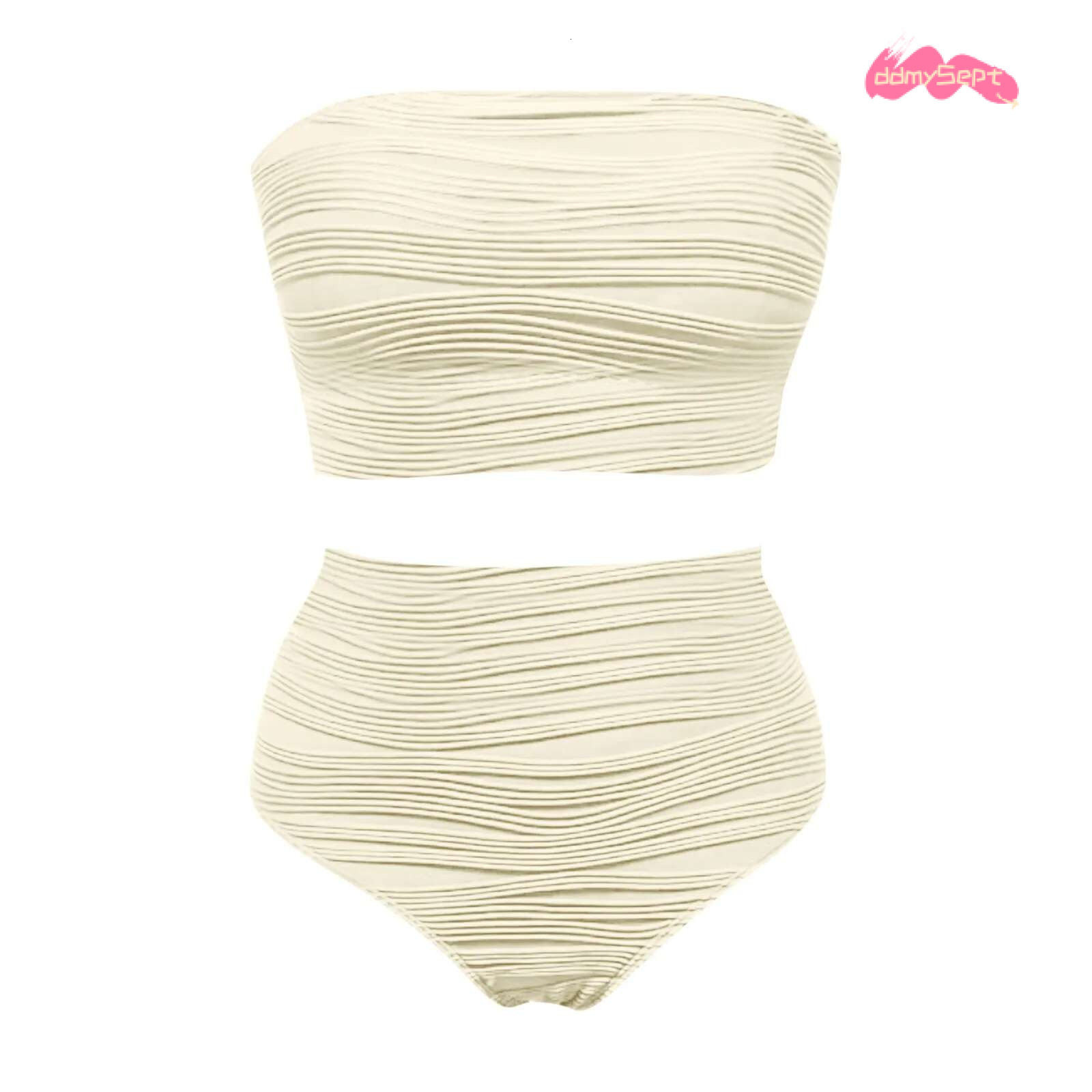 Strapless Solid Tankinis Set Ribbed Beachwear High Waist Bikini Swimsuits Bather Bathing Swimwear Women 2025 ddmySept