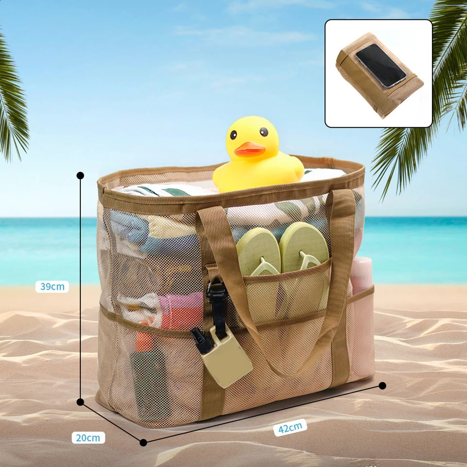 1 oversized mesh beach bag breathable mesh tote bag with zipper and side pockets portable large capacity precision processed organizer bag 250326