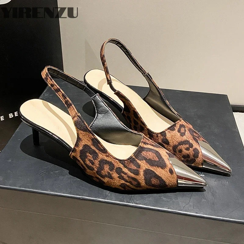 Summer High Heel Women Leopard Sandals Fashion Pointed Toe Singbacks Shoes Ladies Elegant Dancing Party Pumps 250327