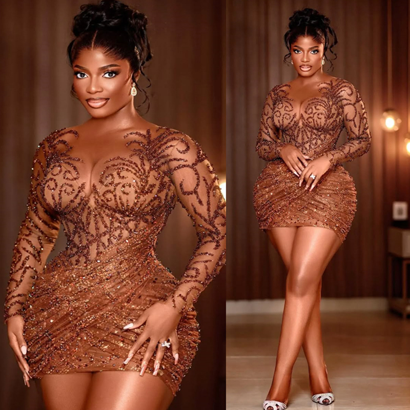 2025 Plus Size Aso Ebi Cocktail Dresses For Women Short Prom Dresses Mini Dresses Birthday Dresses Appliqued Lace Sequined Lace Flora Gowns For Specia