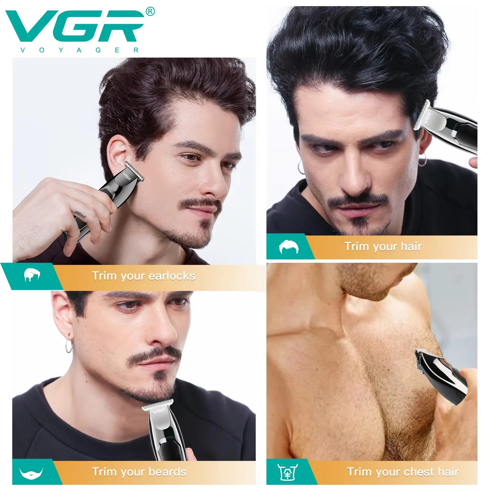 VGR Barber Professional Barber Rechargeable Barber Trimming Cordless Electric Mens Zero Clipper V-030 250326
