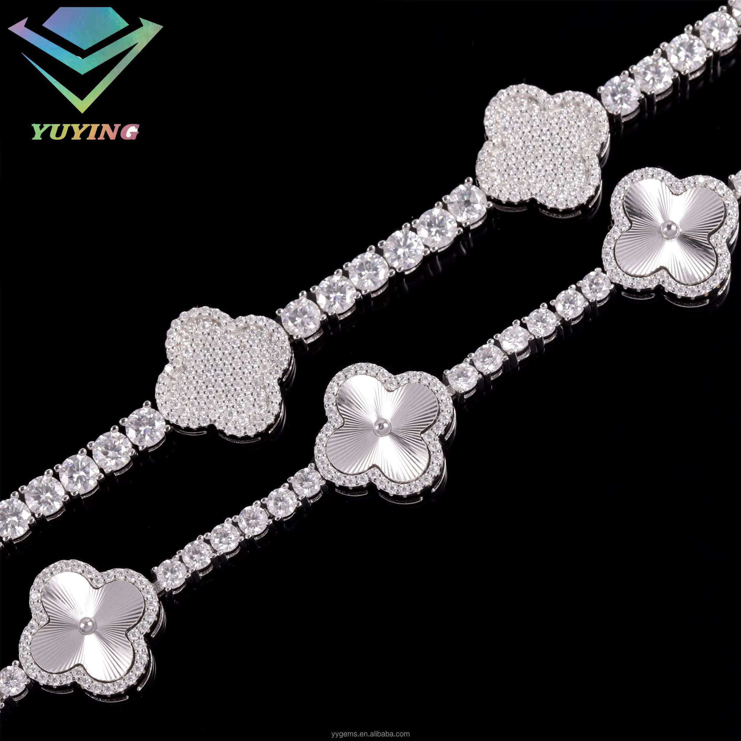 Hot Sale Clover Tennis Bracelet 3mm 4mm wide 925 Sterling Silver Hip Hop Bracelet VVS Moissanite Lucky Clover Tennis Bracelet