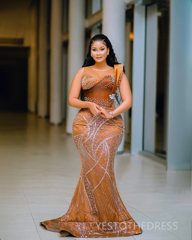 2025 Plus Size Aso Ebi Prom Dress Mermaid Prom Dresess Evening Formal Gowns Sheer Neck Crystals Beaded Lace Birthday Second Reception Gown For Black W