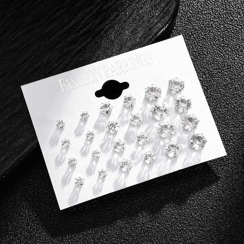 New set of 12 pairs/pack white sparkling wedding stud earrings suitable for women men crystal jewelry and Accor jewelry earringsXJ250327