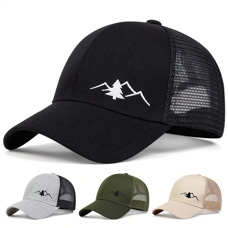 Fashion Mountain Embroidery Baseball Cap Summer Breathable Mesh Caps adjustable Hip Hop Trucker Hats Men Women Outdoor sun Hats 250328