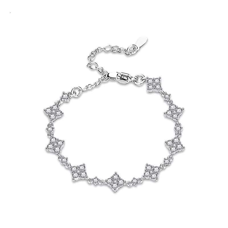 Factory Wholesale S925 Sterling Silver Moissanite Diamond Chain Bracelet Four-leaf Clover Adjustable Tennis Bracelets for Women
