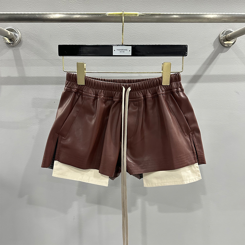 Men's Shorts Women's Fashion Basic SUBHUMAN PU Leather Four Corner Pockets Comfortable Versatile Black Short Pants