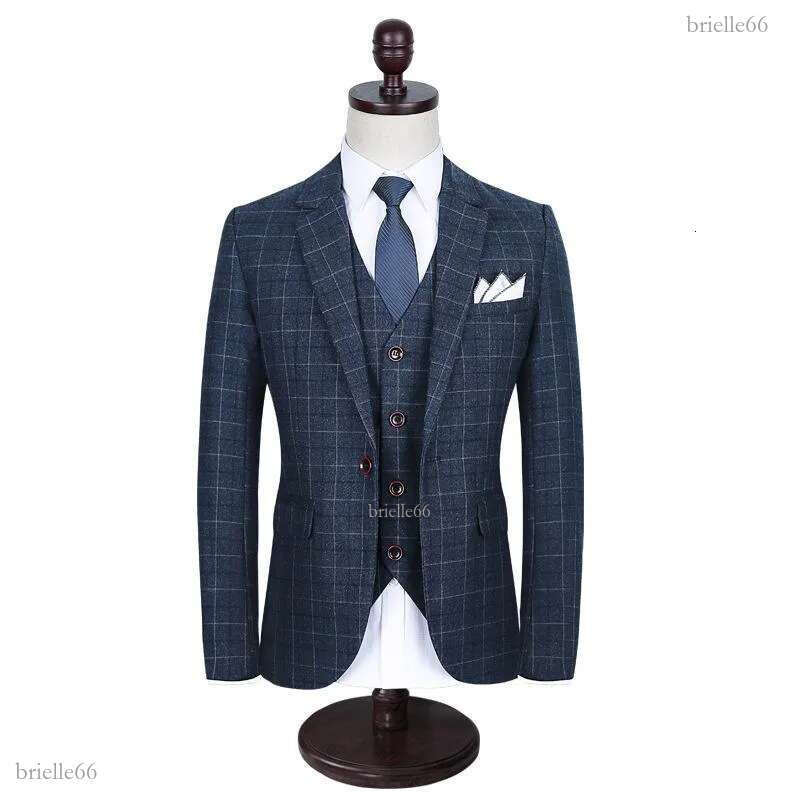 Men's Suits & Blazers Quality High Mens Designers 2022 Slim Fit Plaid Business Blazer Formal Costume Homme 3 Pieces Wedding Dress Suit Plus