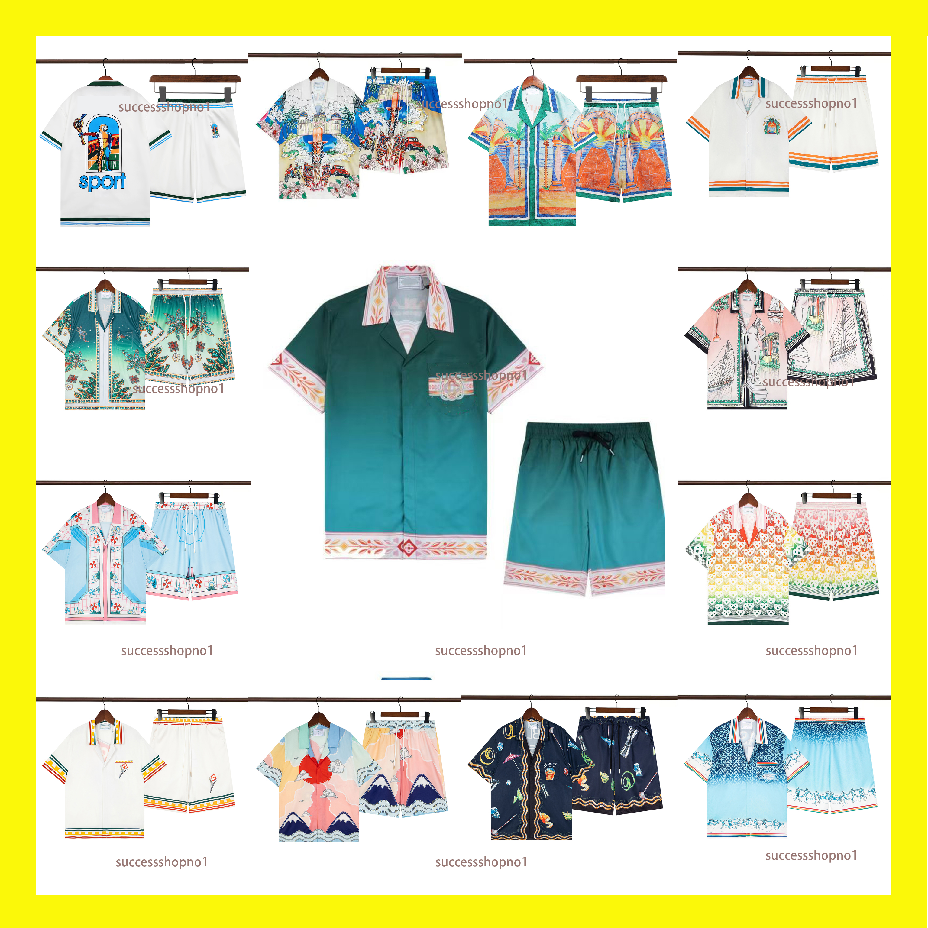 Designer Men T Shirt Set Summer Casual Print Lapel Shirt and Short Mens Womens Loose Fit Silk Shirt High Quality Tees Tour Tshirt