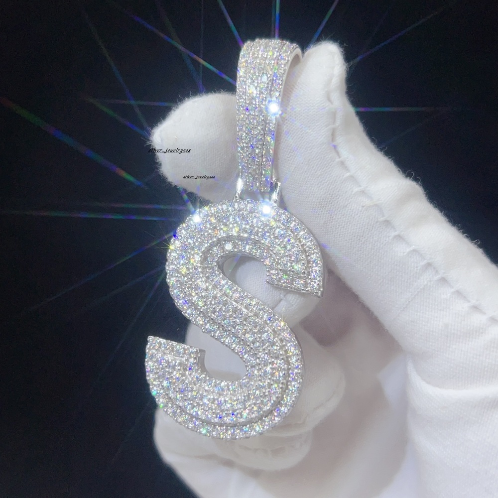 Custom Hip Hop Jewelry Iced Out Jewelry Necklace Fashion Sterling Silver Sets Moissanite Diamond Letter Pendant S