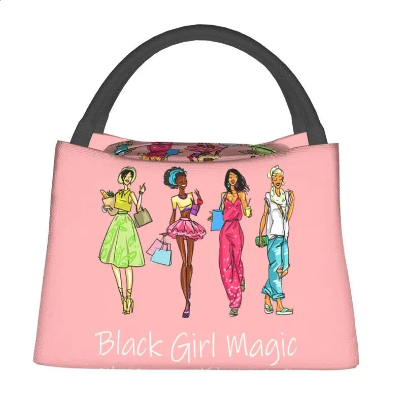 Black Girl Magic Insulated Lunch Bag Resuable African Women Cooler Thermal Lunch Tote Work Picnic Food Tote Bags 250327