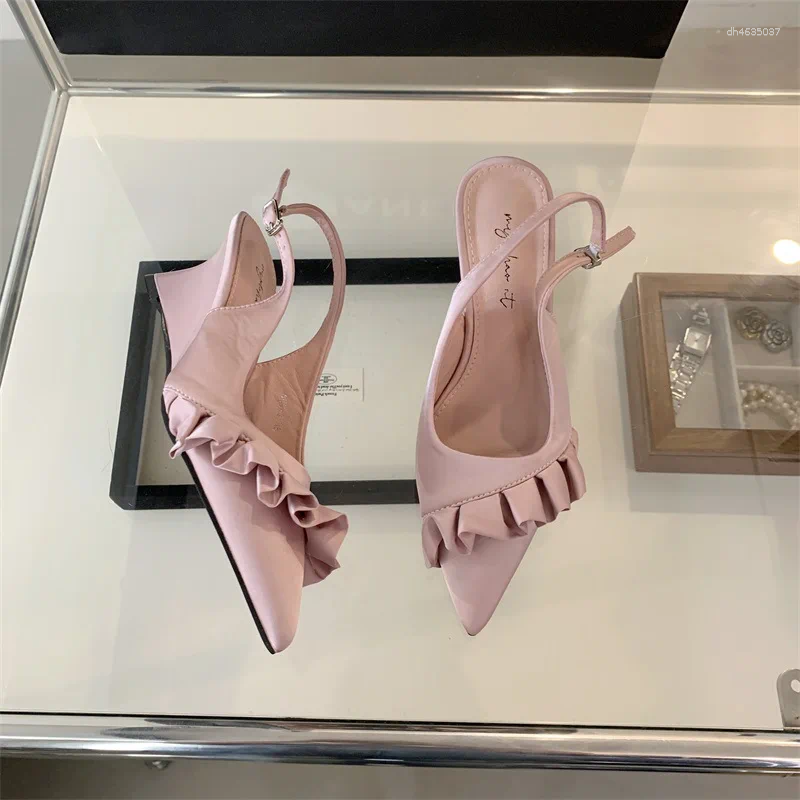 Sandals Shallow Mouth Round Toe Shoes Pointed Heel Suit Female Beige 2025 Women's Clear Black Girls Flat Comfort Fashion Rub hurenlakeshoes