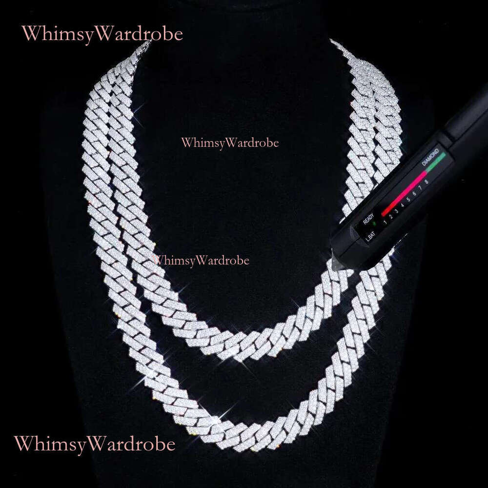 18MM Width Soild Sier Iced Out Moissanite Cuban Chain Necklace for Men's necklace