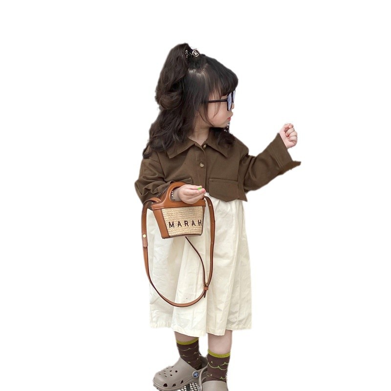 Retro childrens bag New straw handbag Princess little girl out crossbody bag