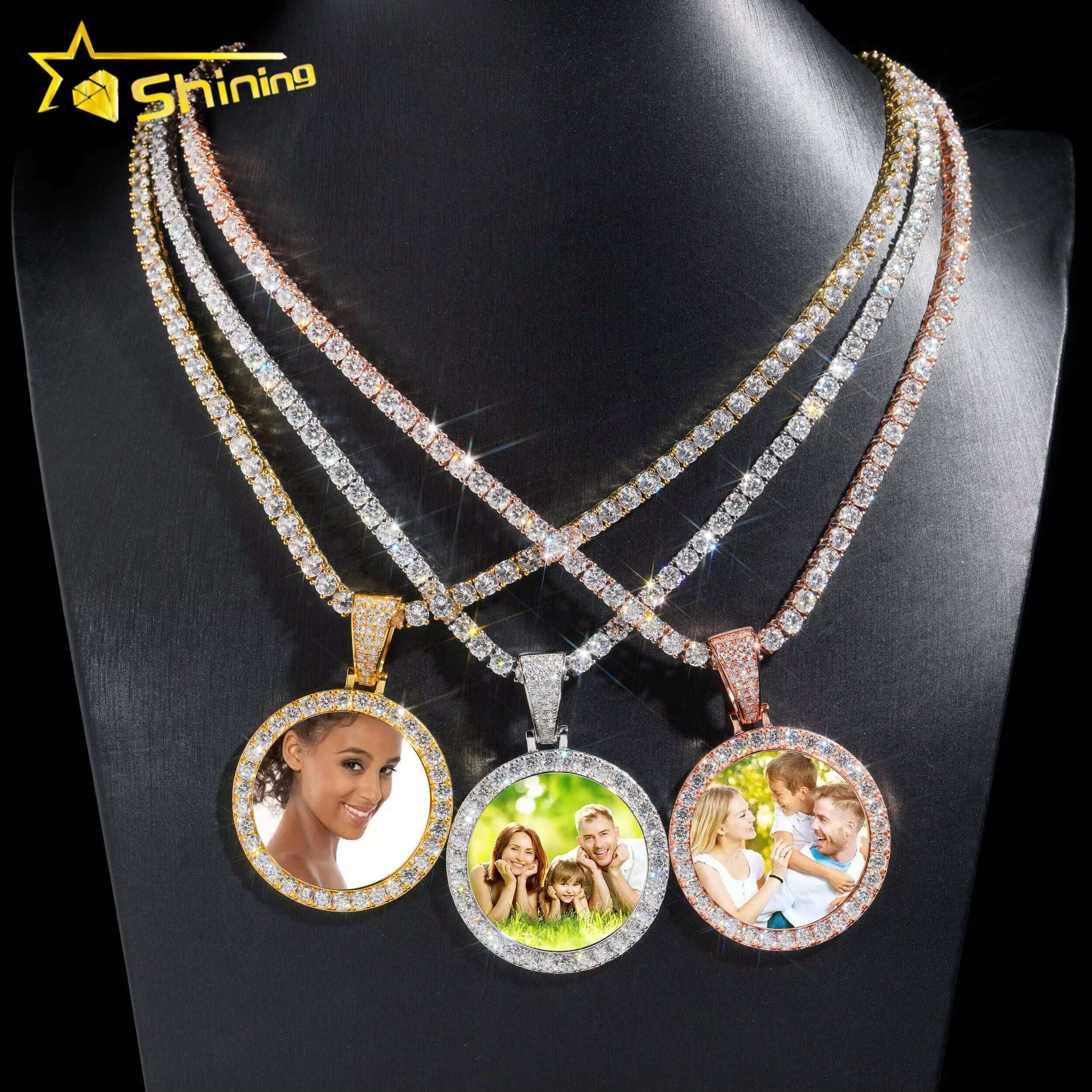 Fine Jewelry Synthetic Sapphire Cover Memory Pendant Waterproof 925 Sterling Silver Gold Plated Photo Pendant Dropshipping