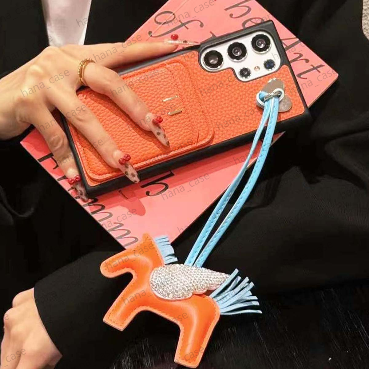 for Samsung Galaxy S25 Ultra Case with Card Slot, S24 Ultra S23 S22 S21 Note 20 Ultra Luxury Phone Case Card Holder Designer Phone Cover Shockproof with Pony Accessories