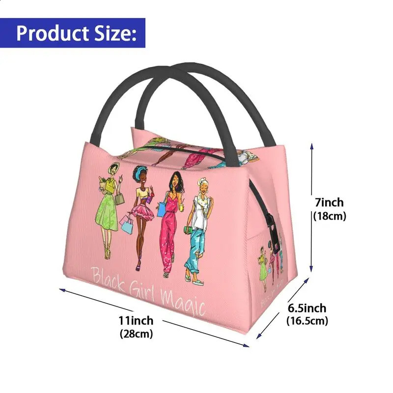 Black Girl Magic Insulated Lunch Bag Resuable African Women Cooler Thermal Lunch Tote Work Picnic Food Tote Bags 250327