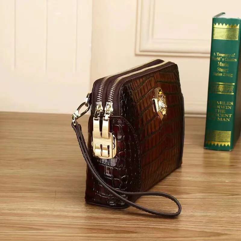 SENOFAN 2025 Clutches Men Lock Envelope Handbag Genuine Leather Alligator Wallet Pouch Male Clutch Business Phone Bag