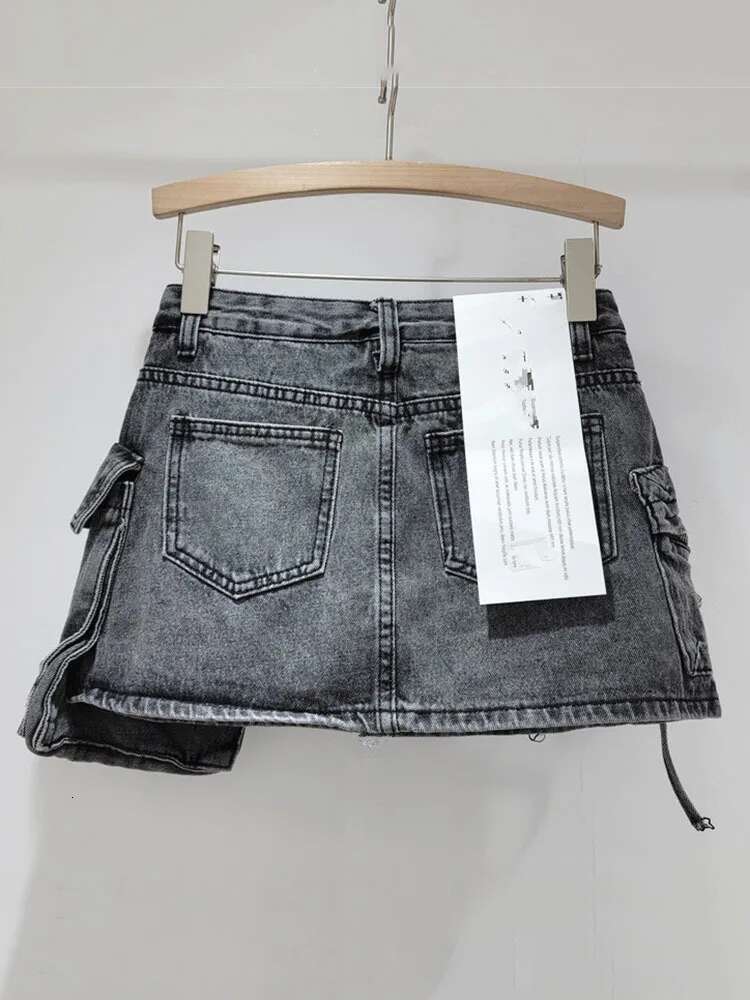 Trendy Vintage Women's Print Letter Pocket Mini Denim Skirts Spring Fashion New Items High Waist Skirt Female