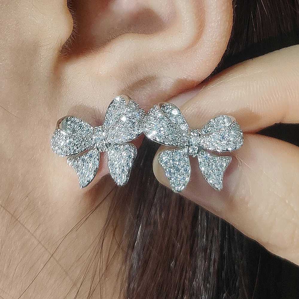 Romantic Bow Womens Stud Earrings Fully Covered with Sparkling Crystal Zircon Exquisite Girls Accor Fashion Earrings Jewelry e5765XJ250327