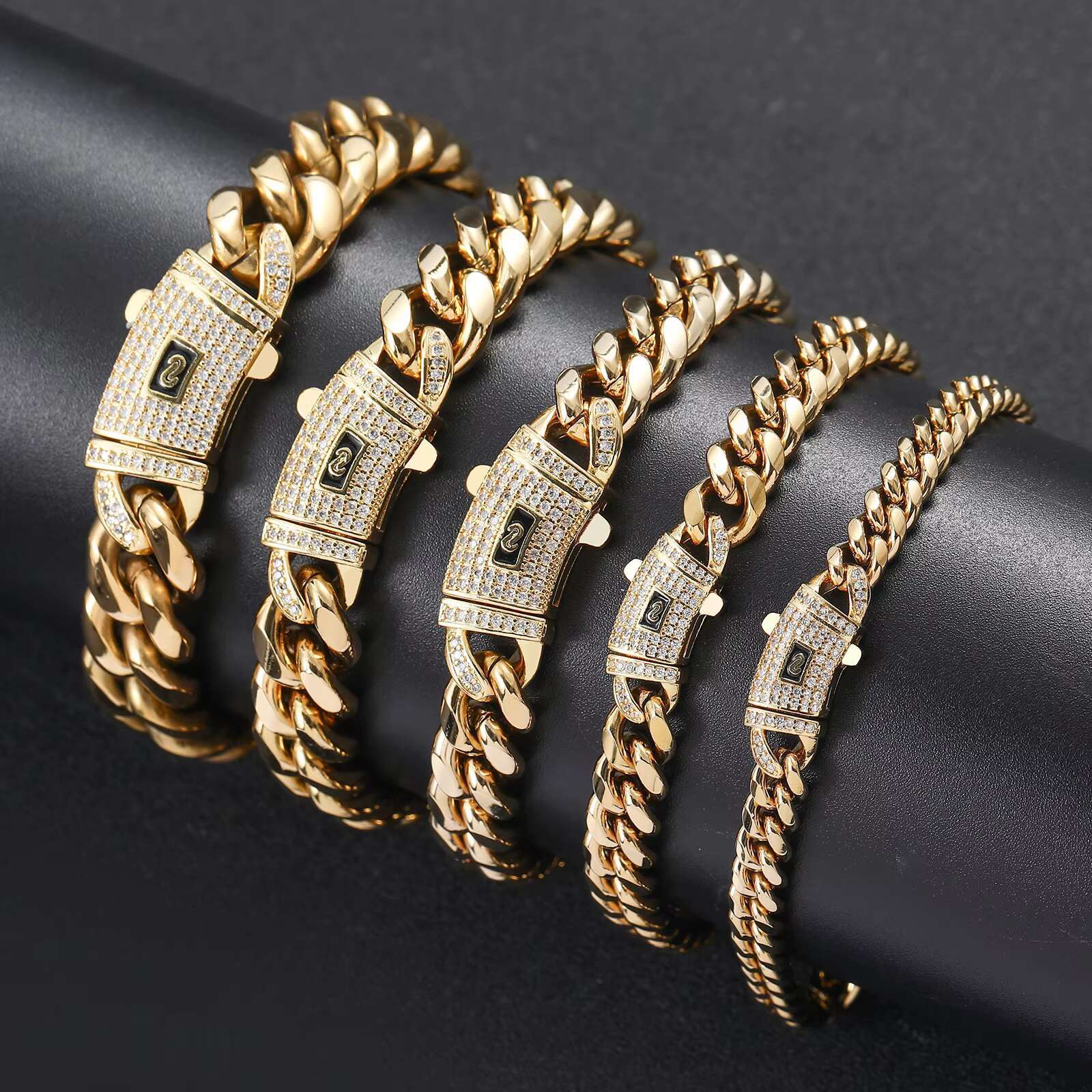 BES 6-14mm Miami Cuban Chain Necklace Bracelet Set 14K 18K Gold Stainless Steel Monaco Cuban Link Chain Necklace Hip Hop for Men